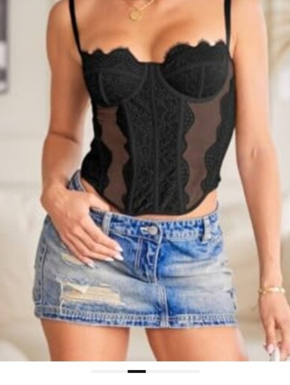 Dealmore Black Sheer Mesh Lace Corset Womens M Witchy Gothic Biker
